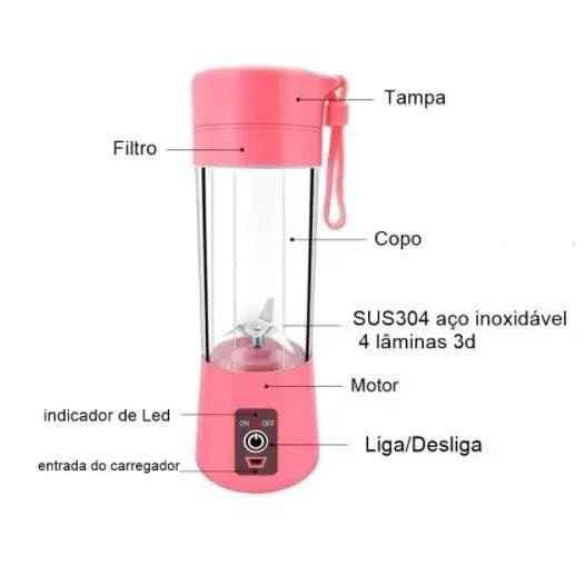 Mini Liquidificador Portátil Shake Take Juice Cup 6 Lâminas Recarregável